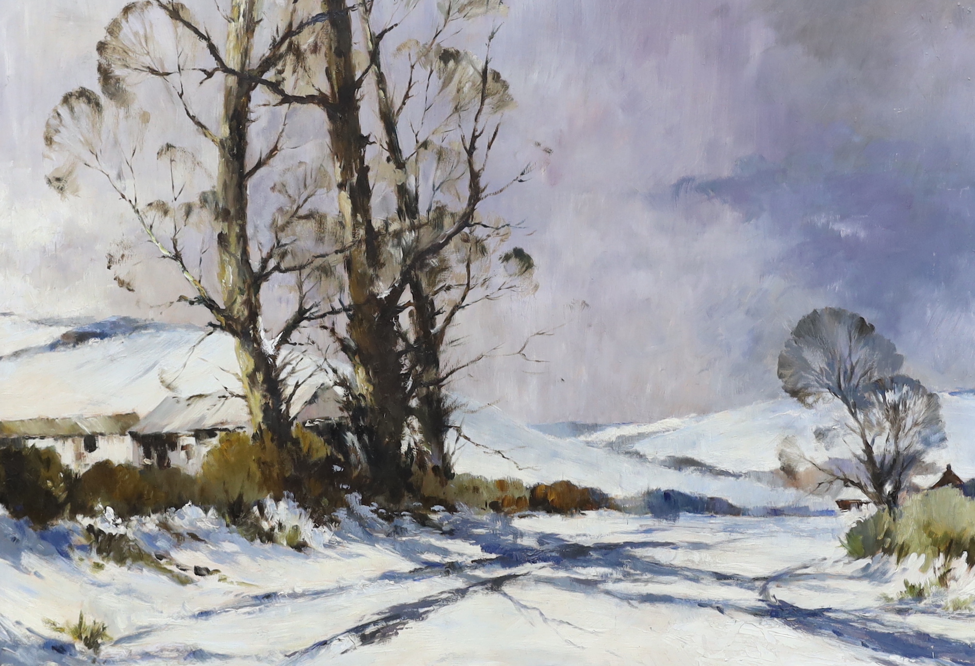 Manner of Edward Wesson (1910-1983) oil on board, Winter landscape, unsigned, 85 x 59cm